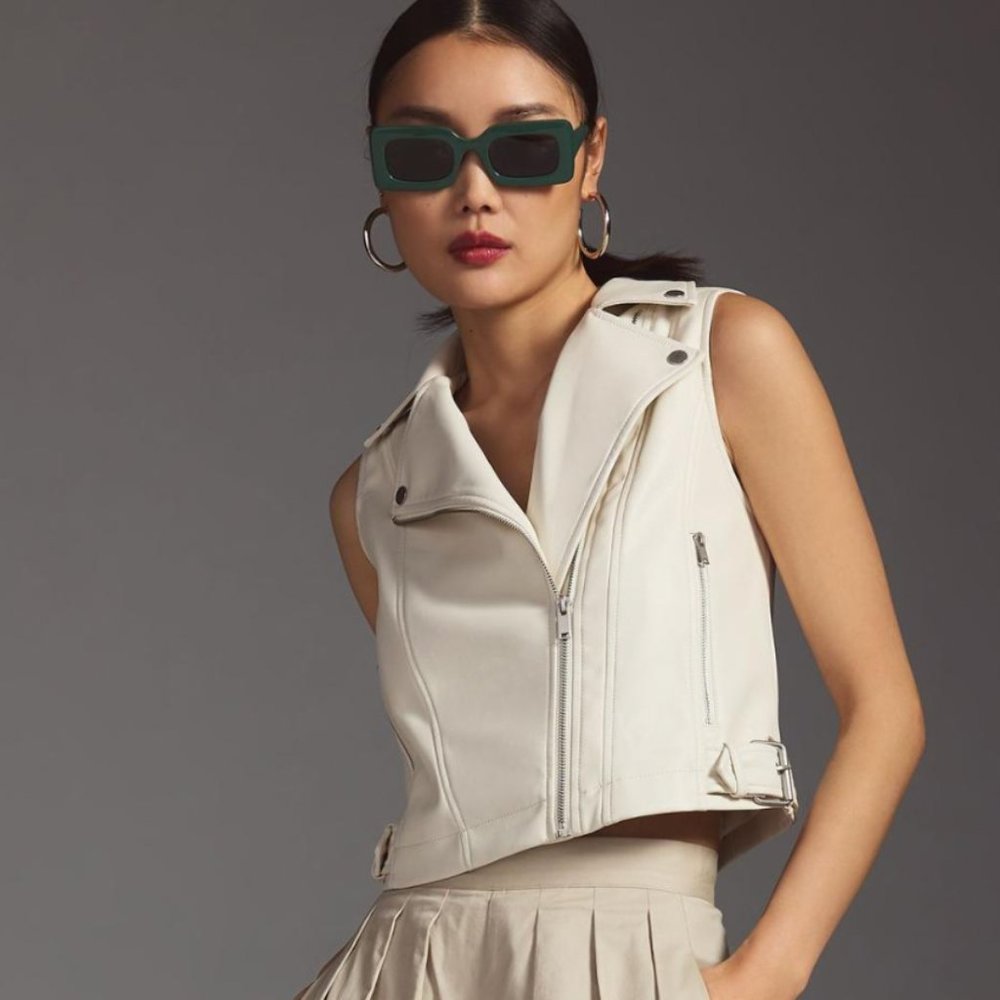 NWT White By Anthropologie Cropped Moto Vest XXS